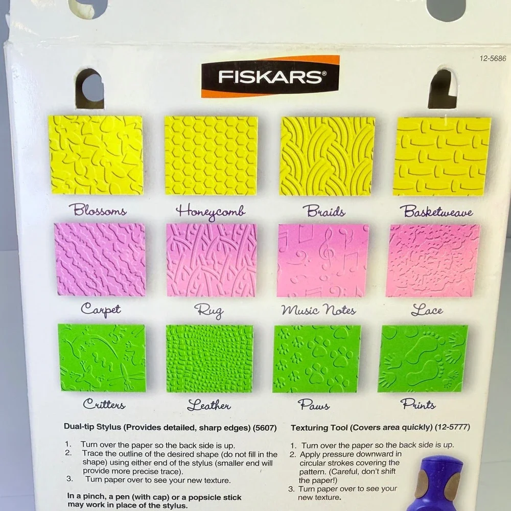 Fiskars Texture Plates Assortment Pack 12-5686 12 Textures Paper Foil Clay DIY